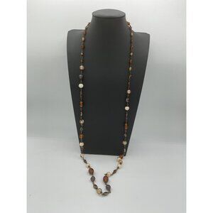 Vintage Amber & Cream Beaded Necklace With Lobster Clasp